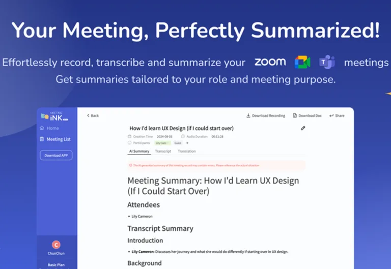 Meeting Ink - Meeting Minute Management System: Transcribe