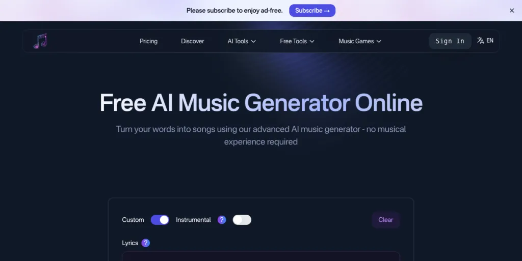Muzix - Transform text into music with AI music generator. Create custom songs and instrumental tracks in minutes