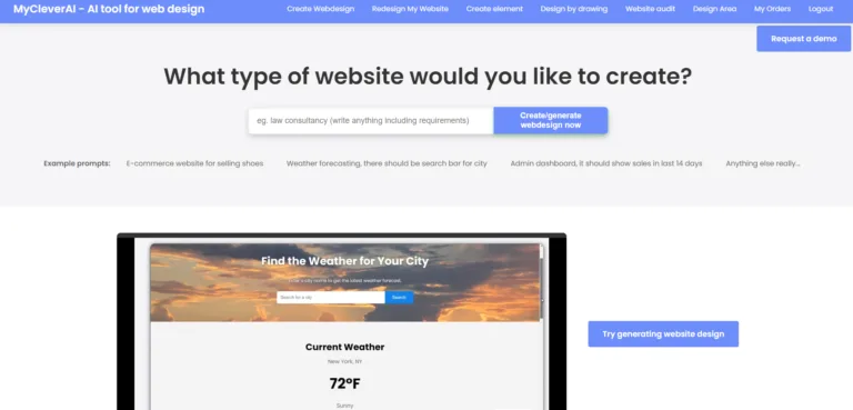 MyCleverAI - AI Web Design Generator - Create Web Designs From Text Or Sketches