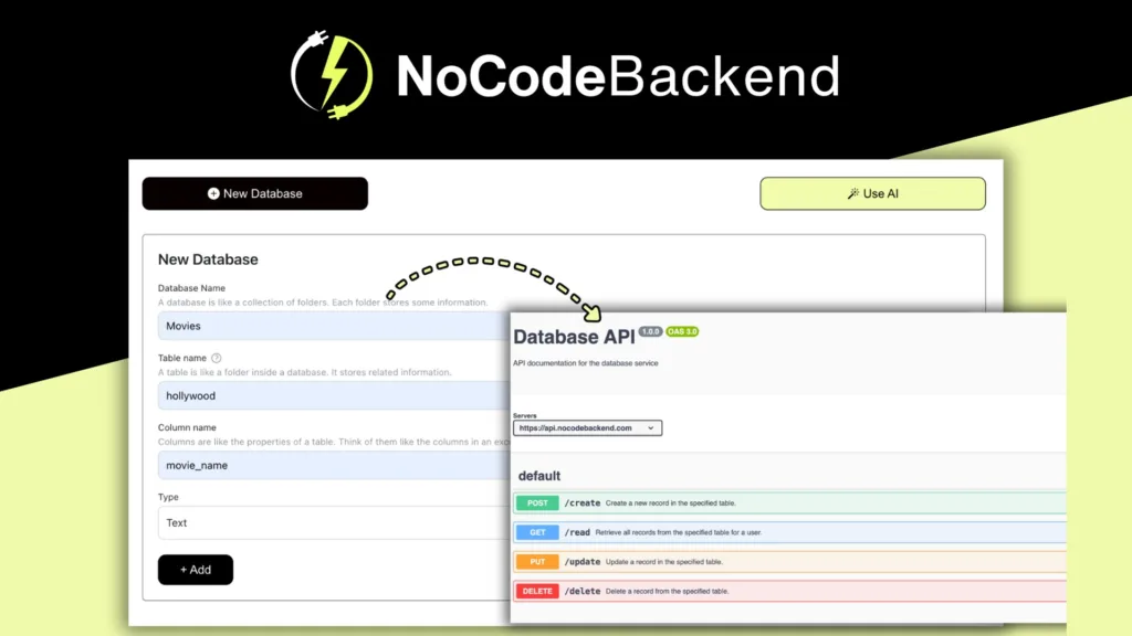 NoCodeBackend - Create custom REST APIs from scratch in minutes without writing any code