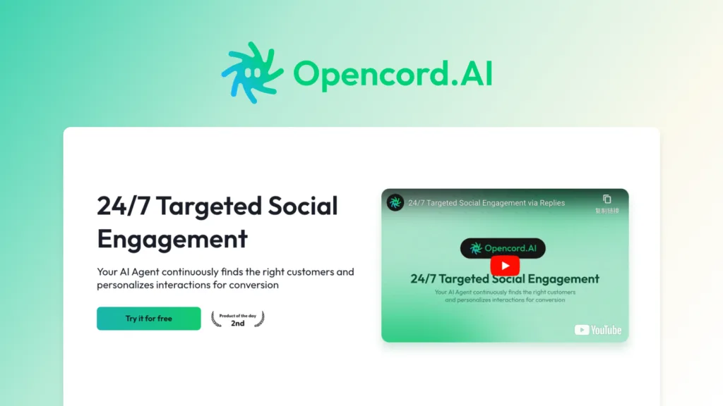 Opencord AI - 24/7 Targeted Social Engagement Via Replies