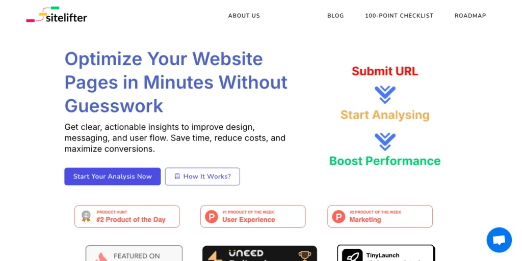 Optimizing website pages to drive higher conversionssitelifter.com - Sitelifter is an AI-powered tool designed to optimize website pages and boost conversions. It provides actionable insights on design