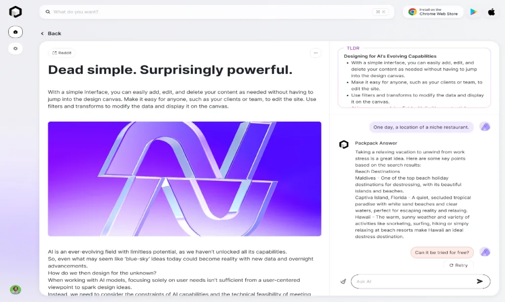 PackPack - AI - PackPack is an AI-driven bookmark management tool tailored for saving content from online resources like news and social media. It utilizes AI to clean and save content.Transform the way you manage bookmarks and handle your collections more intelligently.