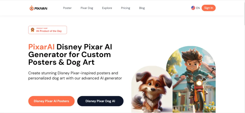 PixarAI - Disney Pixar AI Generator for Custom Posters & Dog Art
