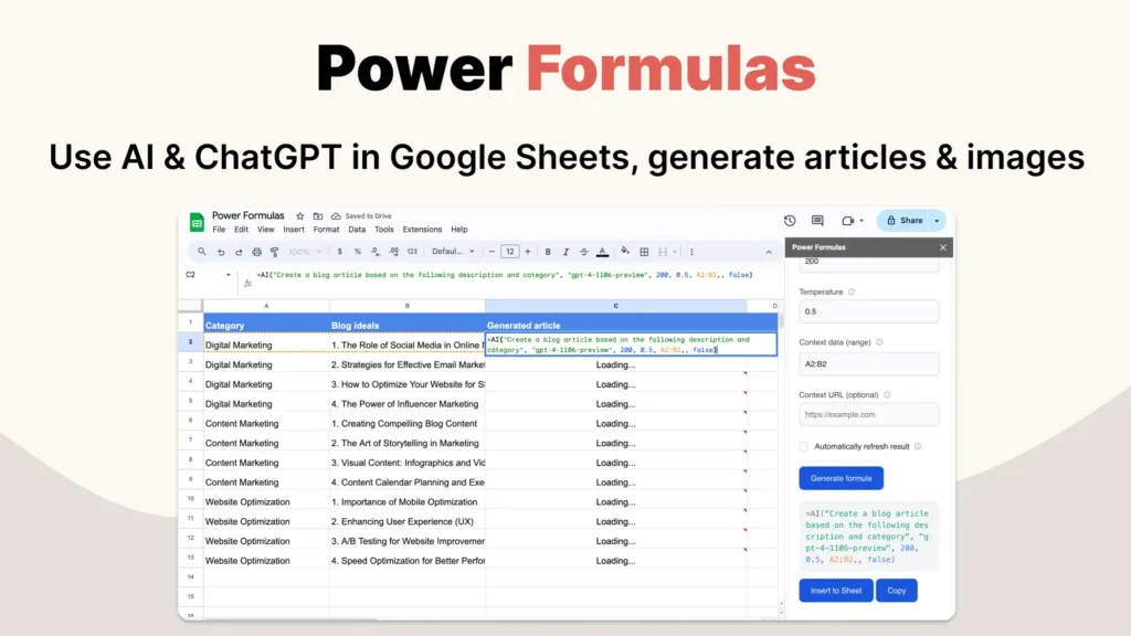 Power Formulas: Use ChatGPT & AI in Google Sheets - Use ChatGPT / GPT 4