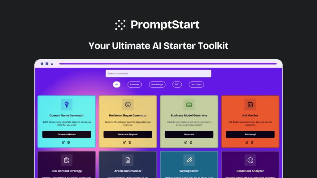 PromptStart - PromptStart is the AI Starter tool kit for anyone to build re-usable everyday content tools easily. No skills
