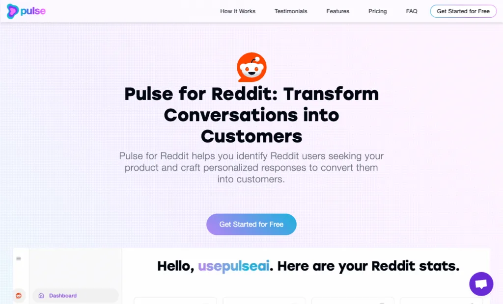 Pulse for Reddit - Pulse for Reddit helps you identify Reddit users seeking your product and craft personalized responses to convert them into customers.