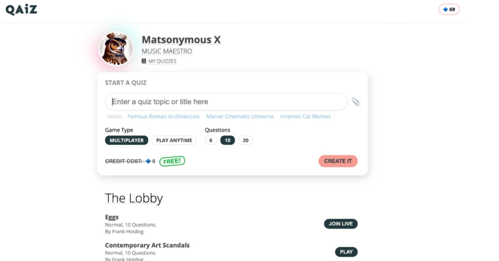 Qaiz - Instantly create a multiplayer quiz about anything!