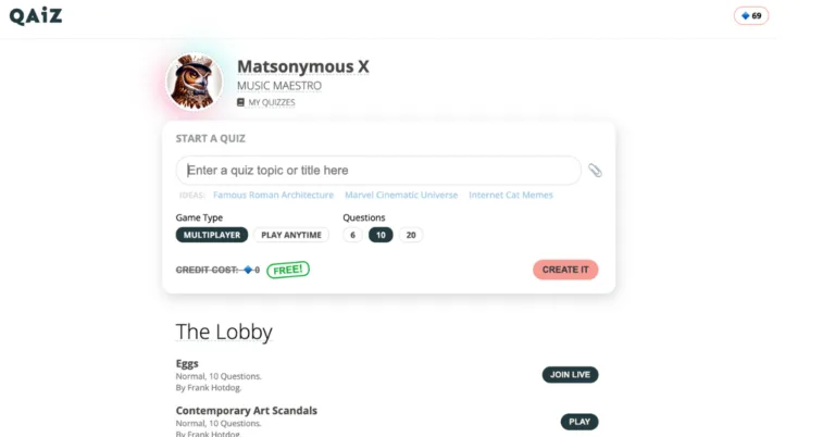 Qaiz - Instantly create a multiplayer quiz about anything!
