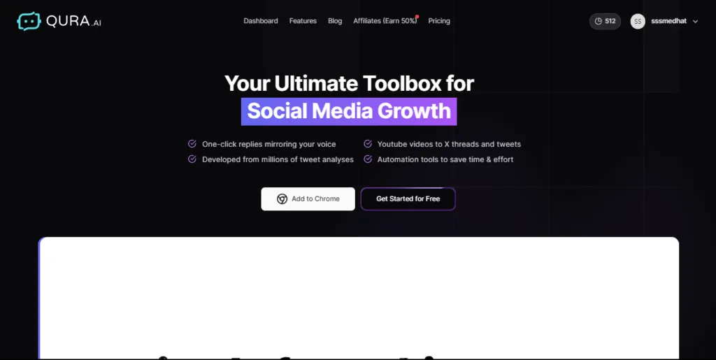 Qura ai - Your ultimate toolbox for social media growth & success.