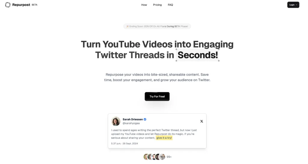 Repurpost - Repurpost is a tool to turn YouTube videos into engaging Twitter Threads. Repurpose YouTube videos into bite-sized