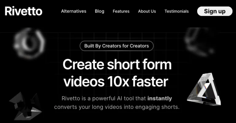 Rivetto - Rivetto is a generative AI video tool that automatically edits your long videos into shorts in one click. Say goodbye to spending 20 hours editing a video or $500 on hiring an editor. Get top-quality short clips for YouTube Shorts