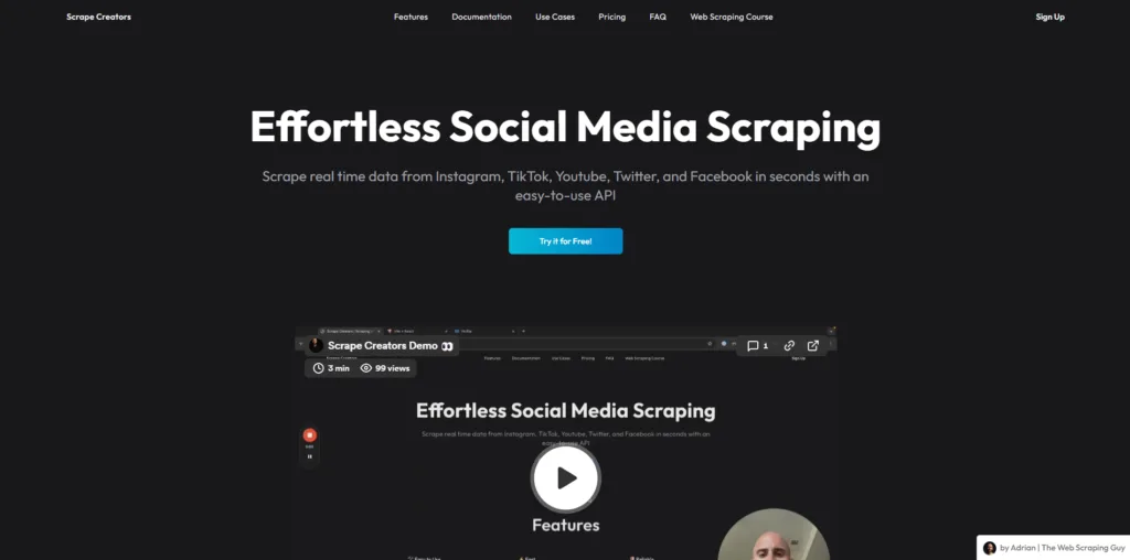 Scrape creators - Social media API's for Tiktok
