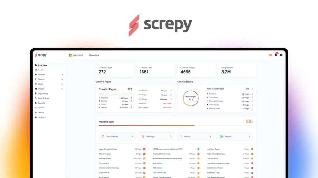 Screpy - Analyze your website and track your keywords in one dashboard with an AI-based SEO analysis tool