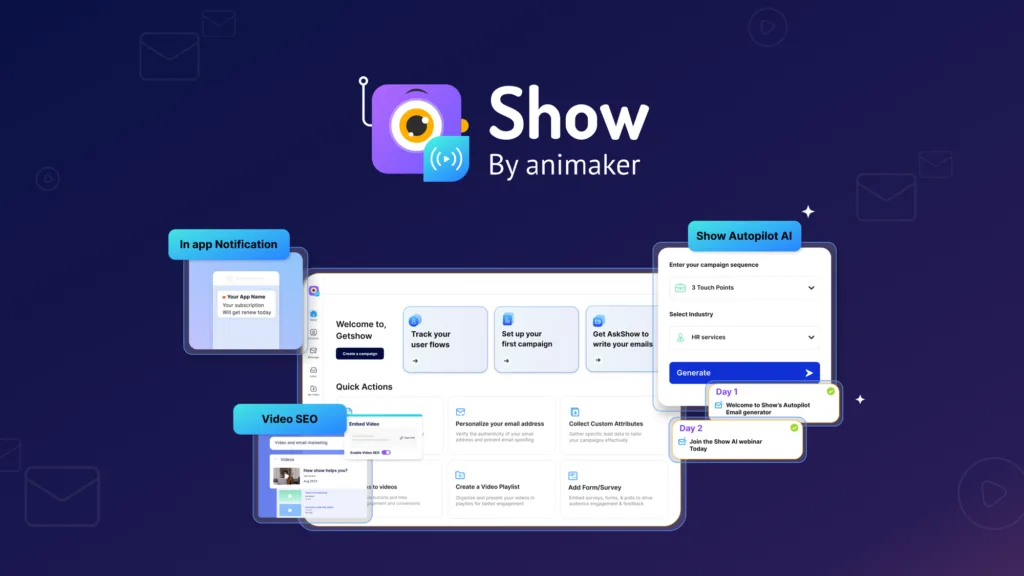 Show - Engage your customers using AI-optimized email campaigns and in-app notifications