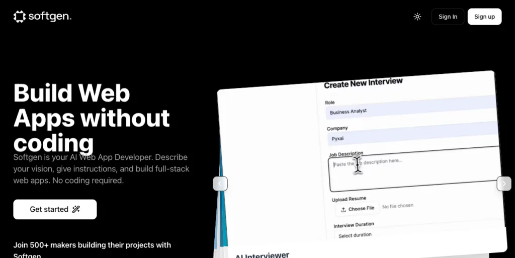 Softgen AI - Softgen AI is a full-stack development tool. It can develop apps/software/marketplaces/websites and whatever you want by just talking with AI.