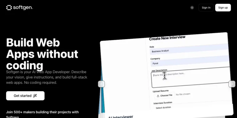 Softgen AI - Softgen AI is a full-stack development tool. It can develop apps/software/marketplaces/websites and whatever you want by just talking with AI.