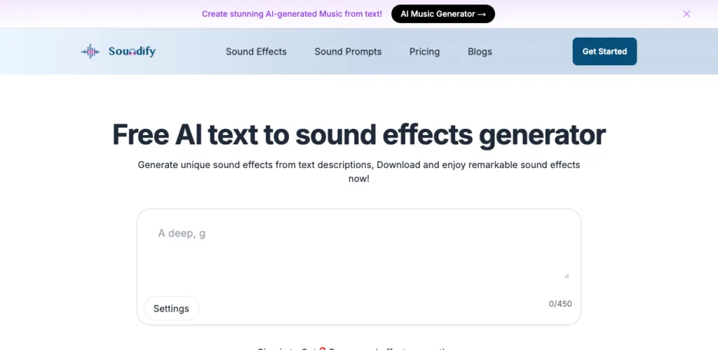 Soundify - With Soundify you can generate unique ai sound effects from text descriptions