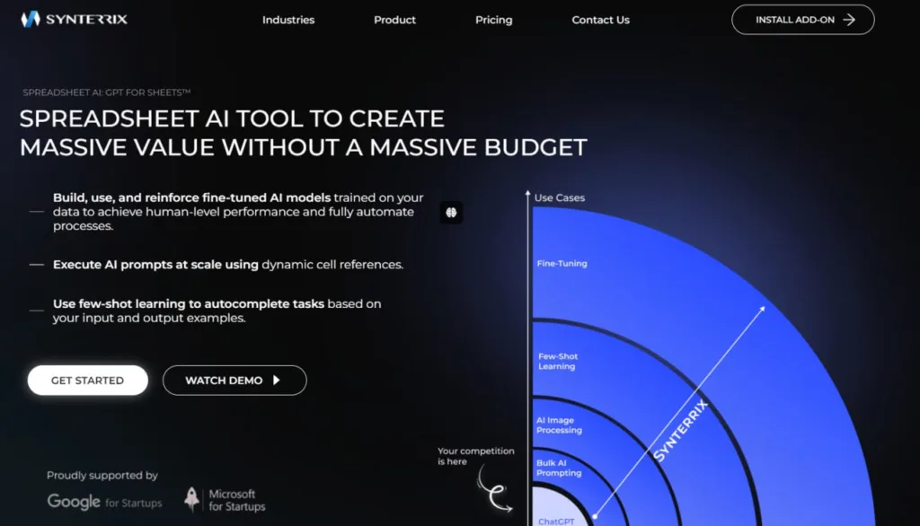Synterrix - Advanced AI tool for Google Sheets that fine-tunes AI models using your data to automate processes
