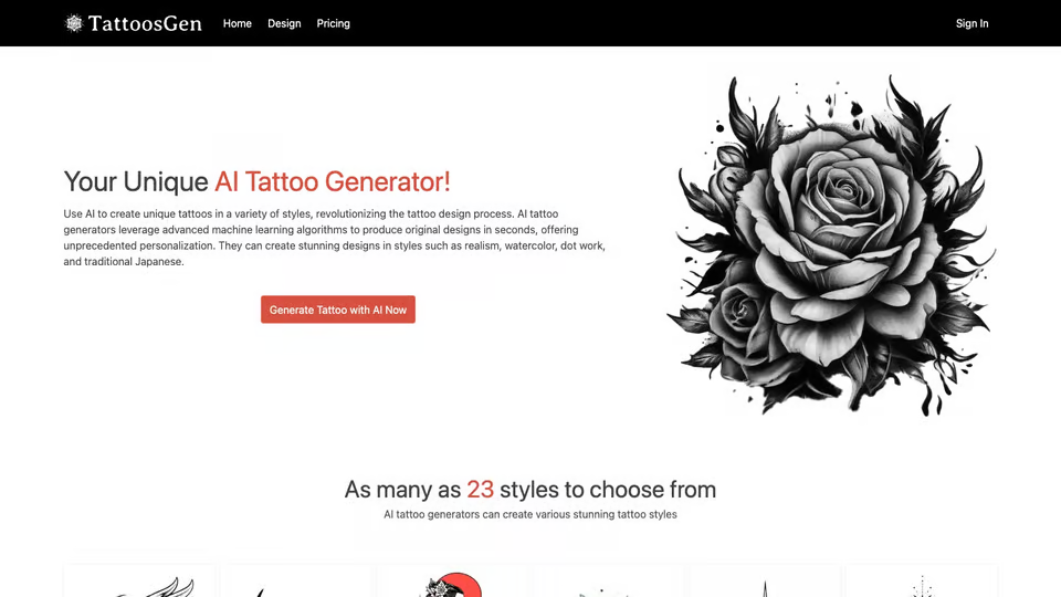 TattoosGen - Create unique tattoos in seconds with our ai tattoo creator. Stop spending months searching Pinterest and Instagram for your next tattoo.