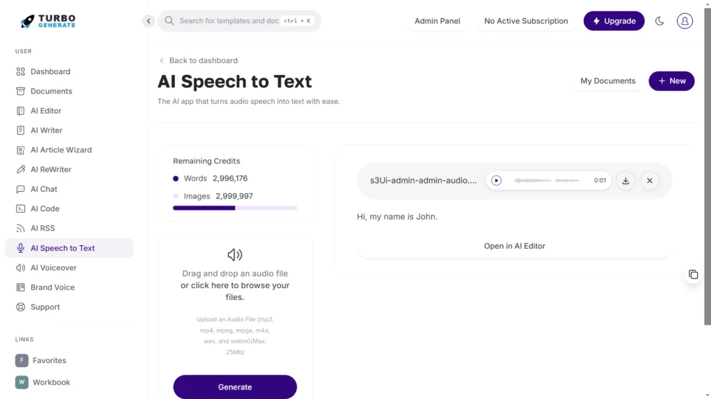 Turbo Generate - Generate text