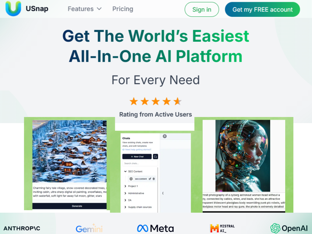 USnap - USnap is an all-in-one AI platform combining top AI models to create natural content