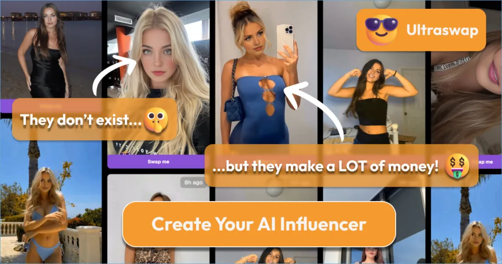Ultraswap - Clone yourself & generate AI images and AI videos of your clone in different styles. Create consistent AI influencers and generate realistic AI photos and video faceswaps. Ultraswap is built for the AI influencer community to create viral and engaging content.