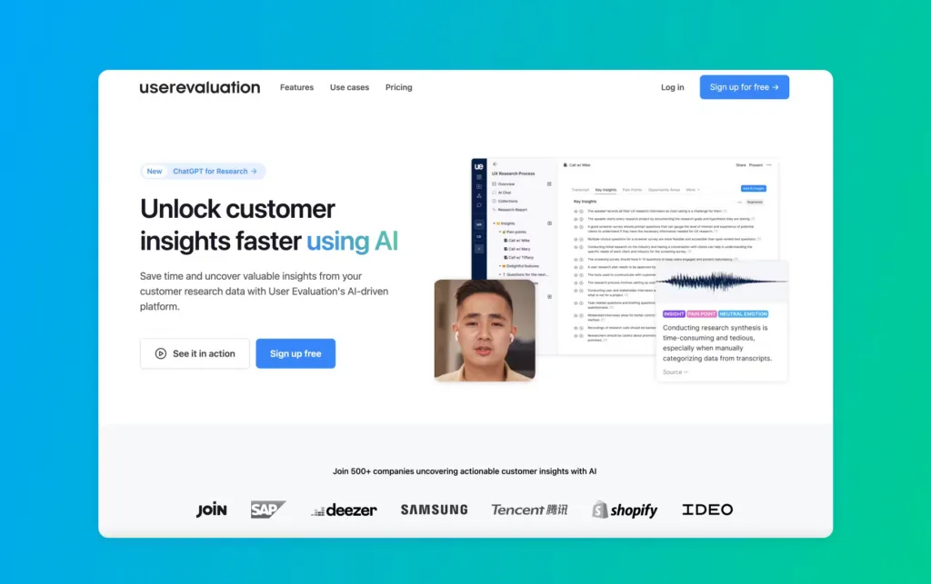 User Evaluation - All-in-one AI tool for fast and efficient customer research