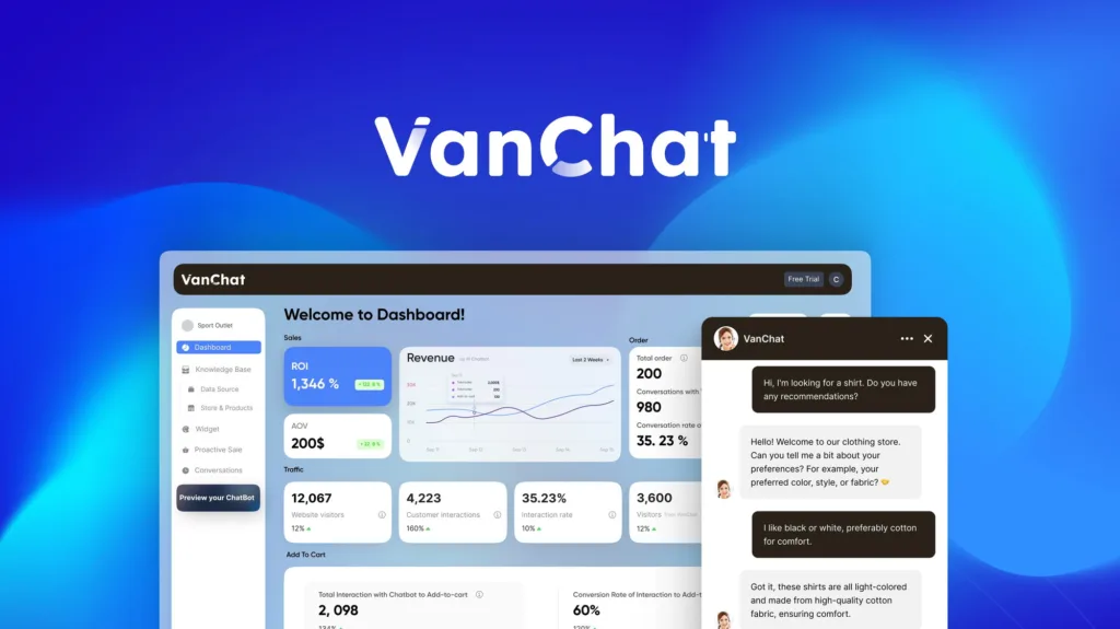 VanChat - AI chatbots for Shopify stores that fully replace human agents