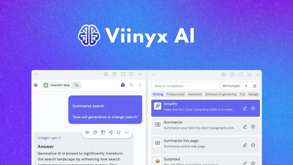 Viinyx - All-in-one AI browser assistant that lets you generate any text or image anywhere on the web