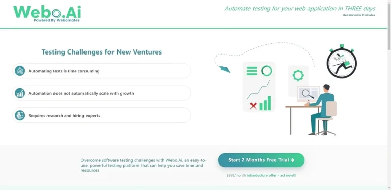 Webo.Ai - Webo.Ai is a cloud-based Testing as a Service (TaaS) platform that offers comprehensive software testing services to leading software companies. With its unique one-stop solution and Artificial Intelligence capabilities