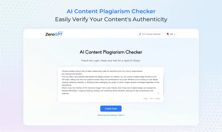 ZeroGPT Plus - ZeroGPT Plus is a free AI Content Plagiarism Checker that doesn't require a login. It's designed to spot content created by AI tools like ChatGPT