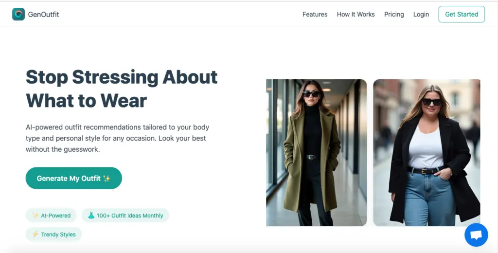 GenOutfit - AI-powered outfit generator tailored to your body type and personal style for any occasion. Get personalized fashion suggestions that match you perfectly