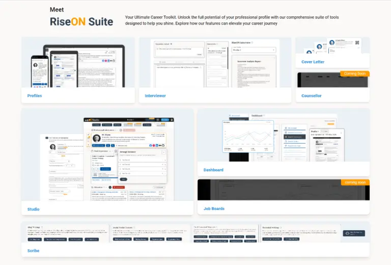 RiseON Suite - RiseON Suite is an AI-powered career development platform that helps professionals create interactive resumes