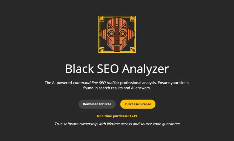 Black SEO Analyzer - Black SEO Analyzer is a professional command-line tool and technical SEO crawler that keeps websites visible in both traditional search results and AI-generated responses.