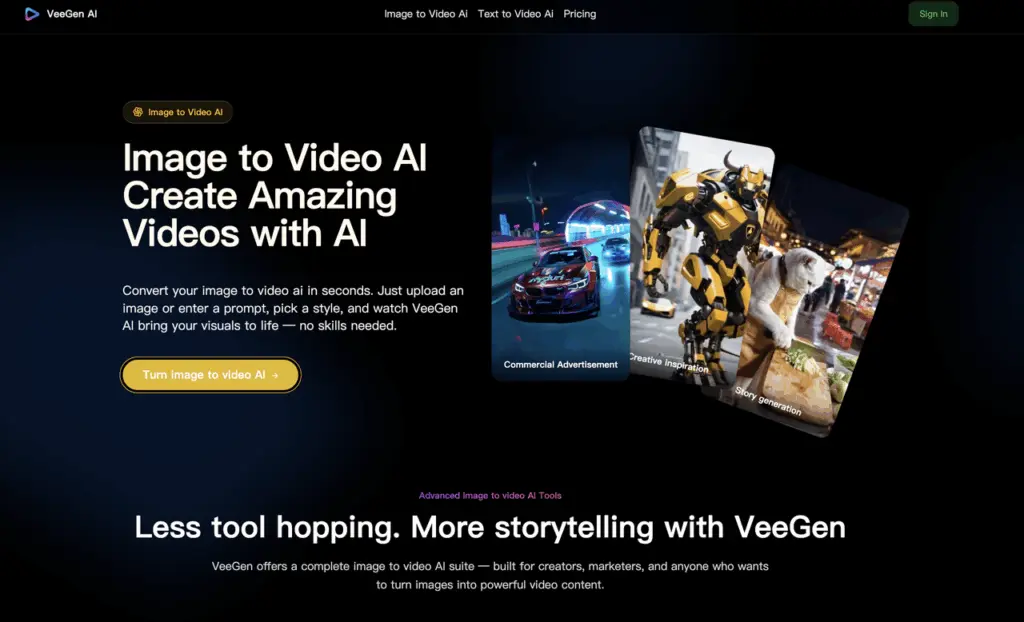 VeeGen - VeeGen is a Image to Video AI Generator Online designed to convert static images into dynamic videos in seconds