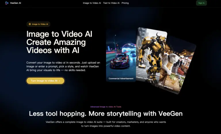 VeeGen - VeeGen is a Image to Video AI Generator Online designed to convert static images into dynamic videos in seconds