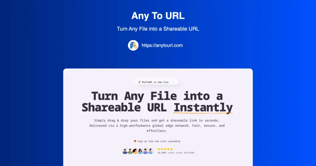 AnyToURL - Turn Any File into a Shareable Link Instantly