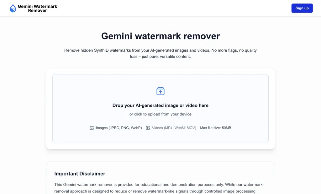 Gemini Watermark Remover - Gemini Watermark Remover allows users to add invisible watermarks to text generated by AI. It assists in identifying machine-written content to maintain authenticity and track digital assets across platforms.