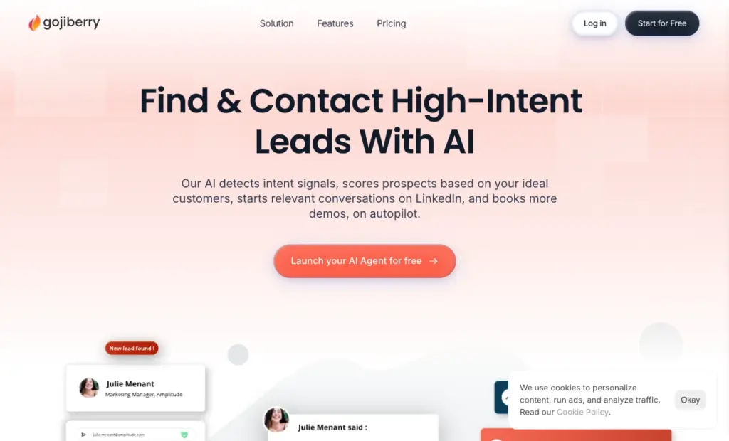 Gojiberry AI - Gojiberry AI tracks real-time buying signals on LinkedIn and other platforms to find leads already in buying mode. It enriches them with contact data and lets you launch LinkedIn and email campaigns directly