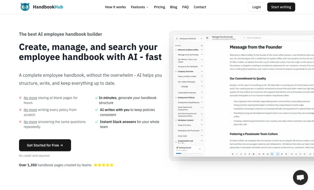 HandbookHub - AI-powered digital employee handbook builder for modern remote and hybrid teams.