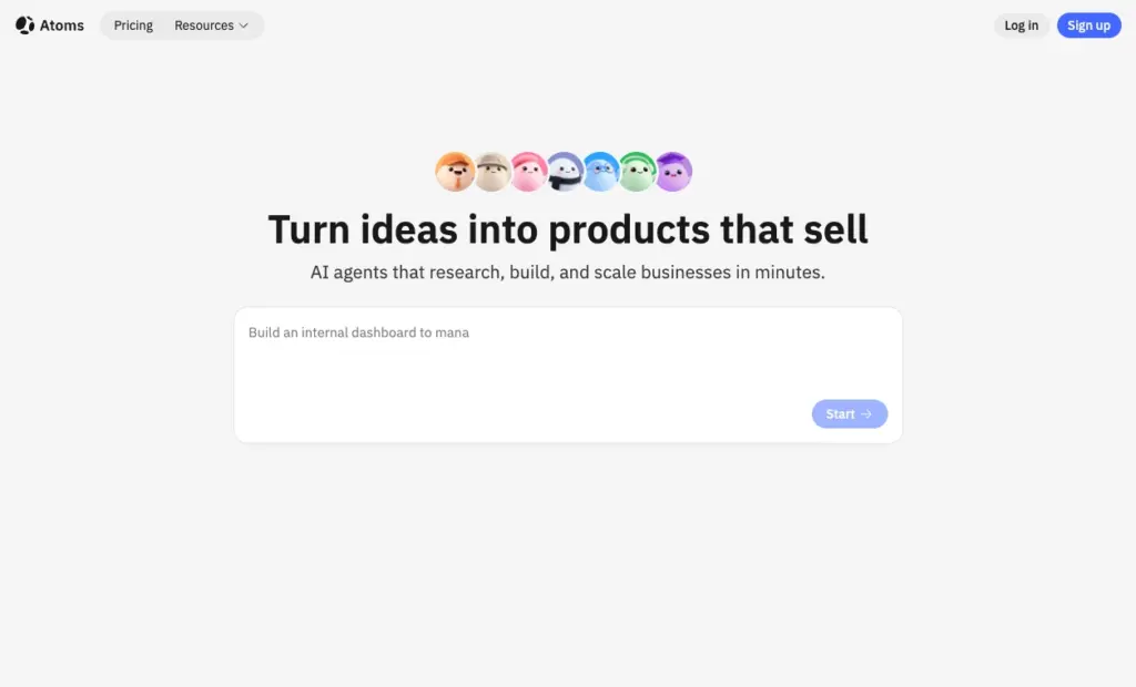 Atoms - Atoms is a vibe business team that turns your ideas into business. It researches your market