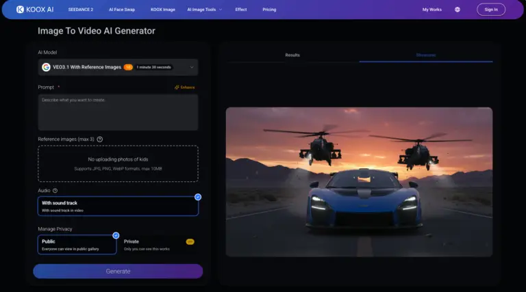 IMAGE TO VIDEO - KOOX AI - One‑stop AI video creation suite for image‑to‑video and more.