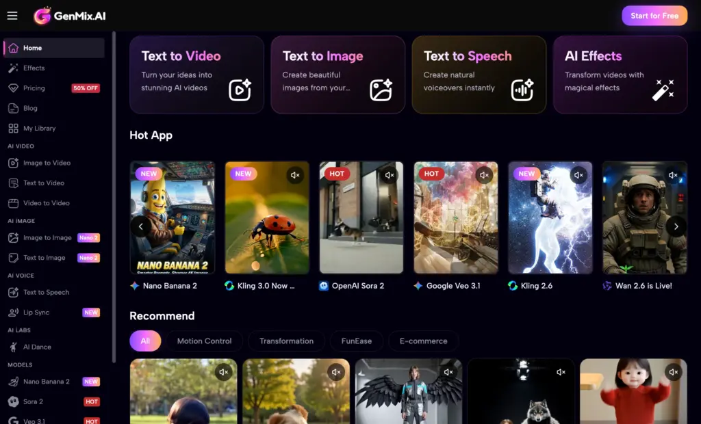 GenMix - GenMix is the All-in-one AI video & image generation platform with 10+ models including Sora 2
