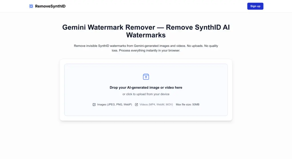 RemoveSynthID - Browser-based tool for reducing invisible SynthID watermark signals in Gemini-generated images