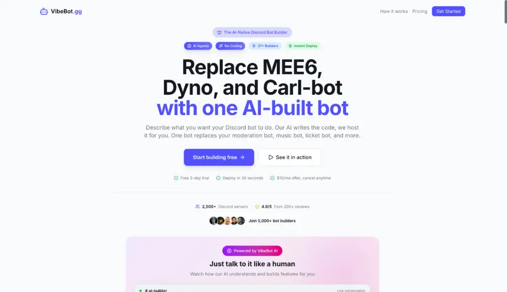 VibeBot.gg - Build powerful Discord bots with words