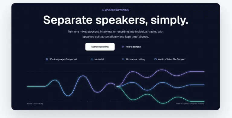 Seply AI Speaker Separation - Seply is an online AI speaker separation tool that turns mixed audio or video recordings into individual