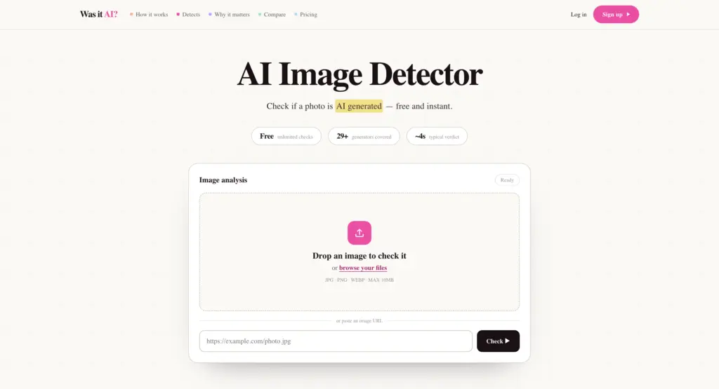 WasItAI - WasItAI analyzes images to estimate whether they were AI-generated or camera-captured