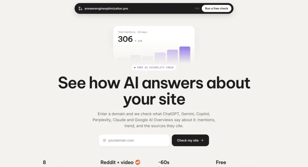 Answer Engine Optimization - Answer Engine Optimization is a free AI visibility checker that tracks brand mentions