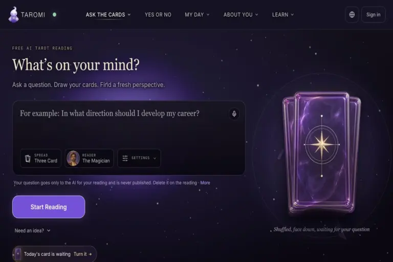 Taromi - Get personalized AI tarot readings by asking questions and drawing your own cards. Explore relationships